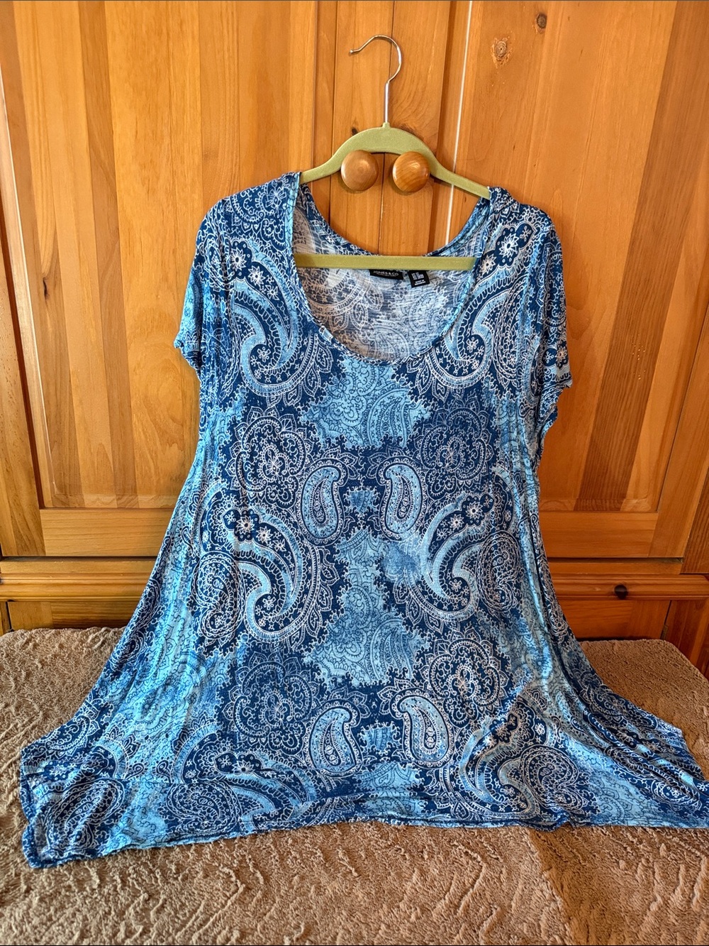 Jones & Co Blue Paisley 2X Long Women’s Top Plus Size